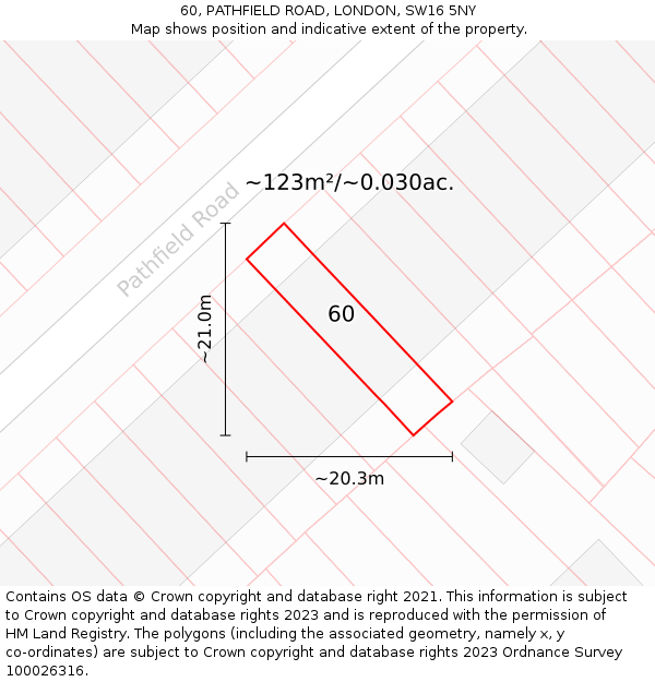 60, PATHFIELD ROAD, LONDON, SW16 5NY: Plot and title map