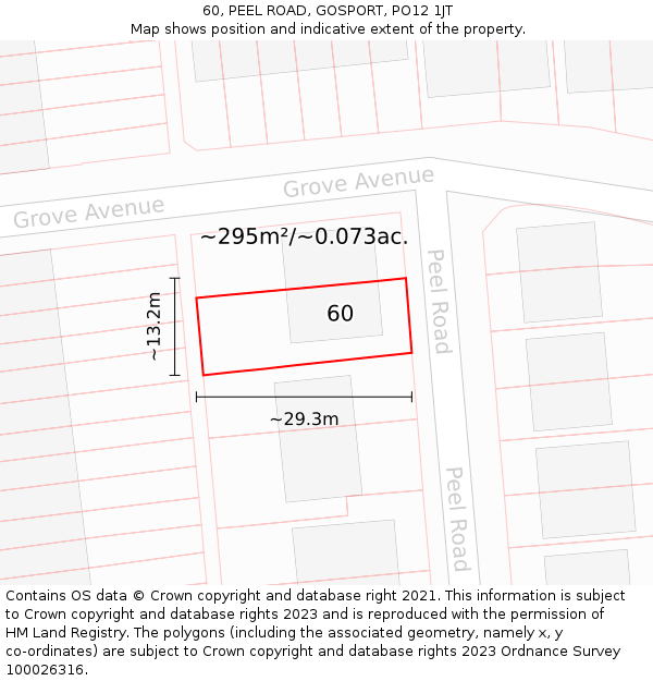 60, PEEL ROAD, GOSPORT, PO12 1JT: Plot and title map