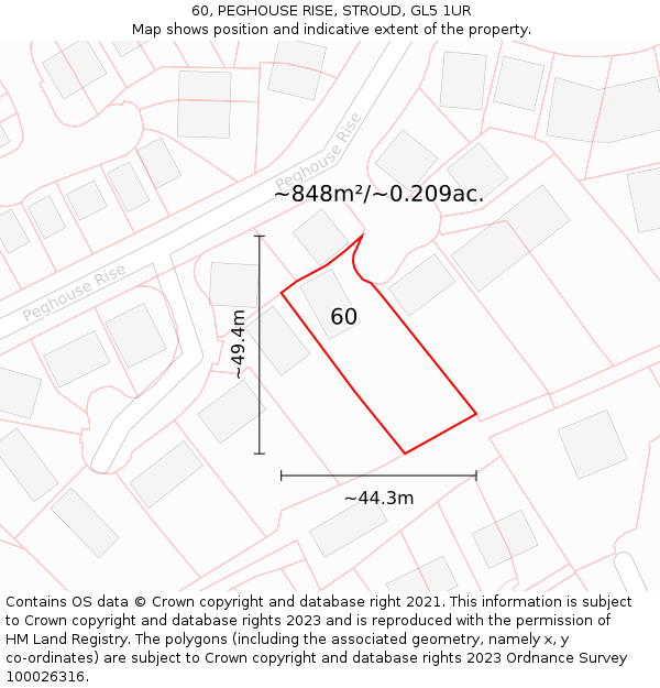 60, PEGHOUSE RISE, STROUD, GL5 1UR: Plot and title map