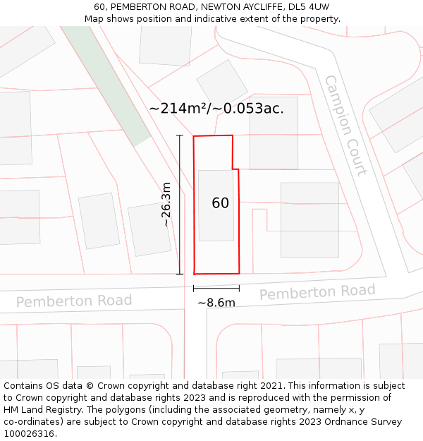 60, PEMBERTON ROAD, NEWTON AYCLIFFE, DL5 4UW: Plot and title map