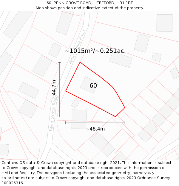 60, PENN GROVE ROAD, HEREFORD, HR1 1BT: Plot and title map