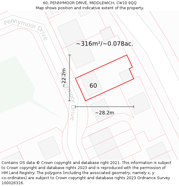 60, PENNYMOOR DRIVE, MIDDLEWICH, CW10 9QQ: Plot and title map