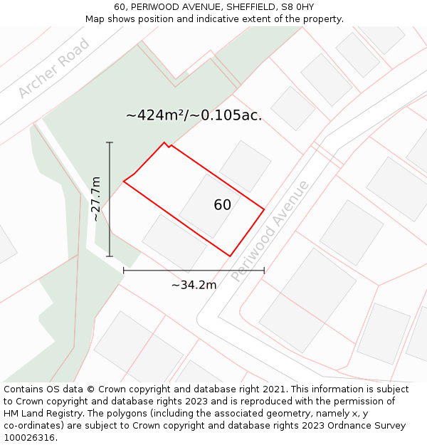 60, PERIWOOD AVENUE, SHEFFIELD, S8 0HY: Plot and title map
