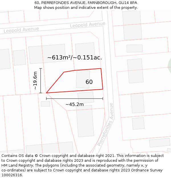 60, PIERREFONDES AVENUE, FARNBOROUGH, GU14 8PA: Plot and title map