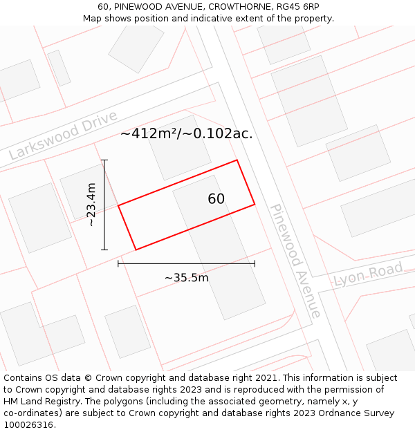 60, PINEWOOD AVENUE, CROWTHORNE, RG45 6RP: Plot and title map