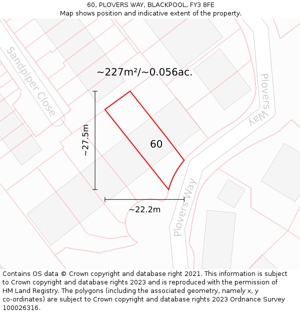 60, PLOVERS WAY, BLACKPOOL, FY3 8FE: Plot and title map