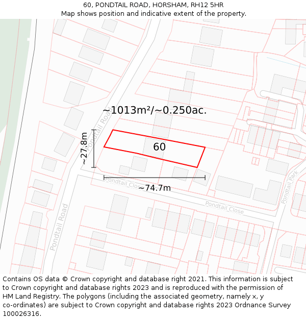 60, PONDTAIL ROAD, HORSHAM, RH12 5HR: Plot and title map