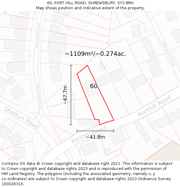 60, PORT HILL ROAD, SHREWSBURY, SY3 8RN: Plot and title map