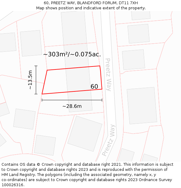 60, PREETZ WAY, BLANDFORD FORUM, DT11 7XH: Plot and title map