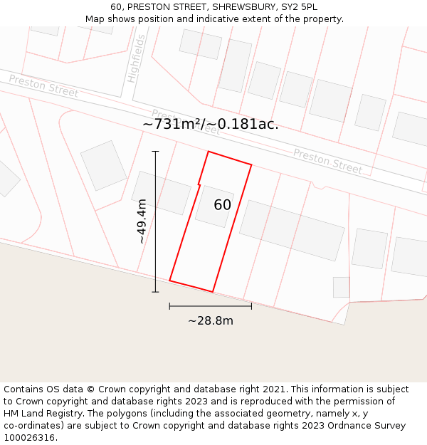 60, PRESTON STREET, SHREWSBURY, SY2 5PL: Plot and title map