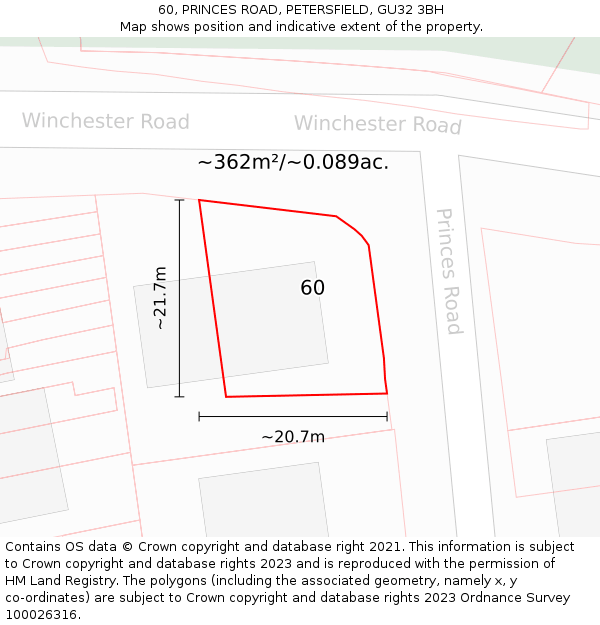 60, PRINCES ROAD, PETERSFIELD, GU32 3BH: Plot and title map
