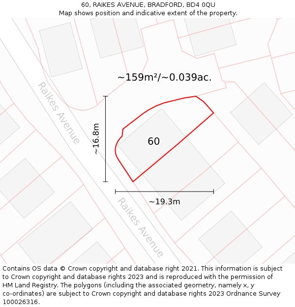 60, RAIKES AVENUE, BRADFORD, BD4 0QU: Plot and title map