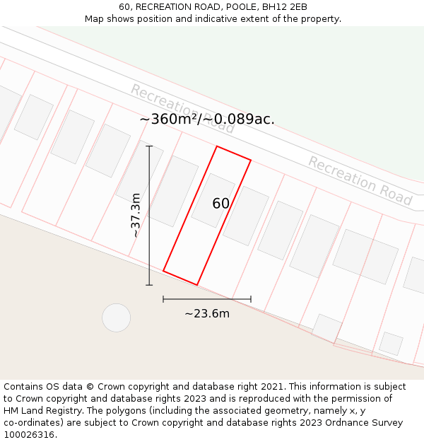 60, RECREATION ROAD, POOLE, BH12 2EB: Plot and title map