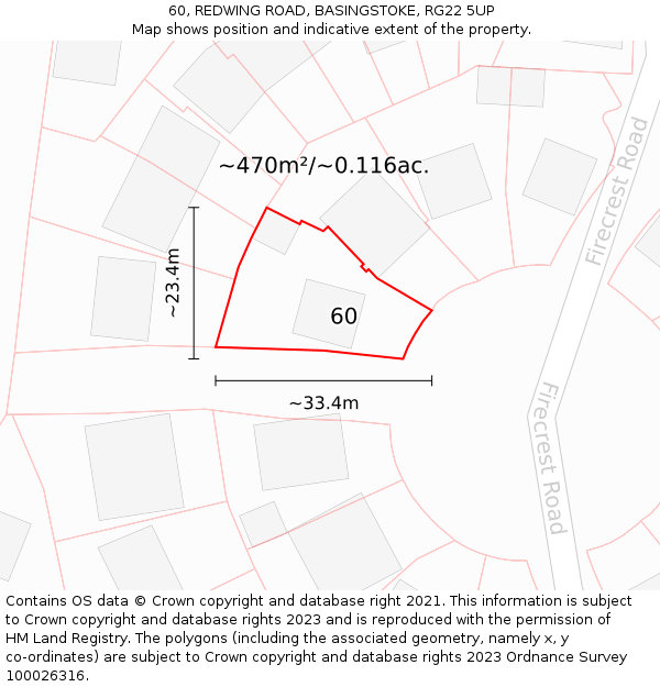 60, REDWING ROAD, BASINGSTOKE, RG22 5UP: Plot and title map