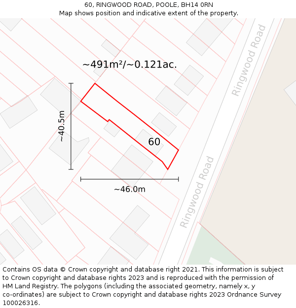 60, RINGWOOD ROAD, POOLE, BH14 0RN: Plot and title map