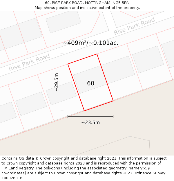 60, RISE PARK ROAD, NOTTINGHAM, NG5 5BN: Plot and title map