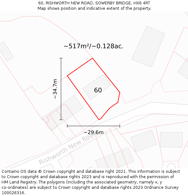 60, RISHWORTH NEW ROAD, SOWERBY BRIDGE, HX6 4RT: Plot and title map