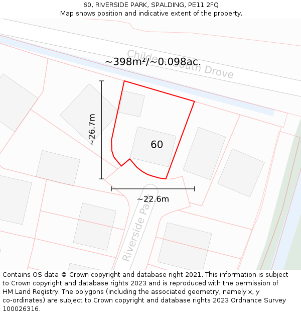 60, RIVERSIDE PARK, SPALDING, PE11 2FQ: Plot and title map