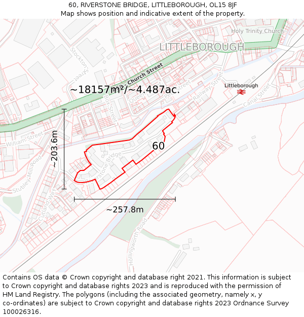 60, RIVERSTONE BRIDGE, LITTLEBOROUGH, OL15 8JF: Plot and title map