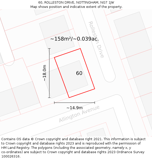 60, ROLLESTON DRIVE, NOTTINGHAM, NG7 1JW: Plot and title map