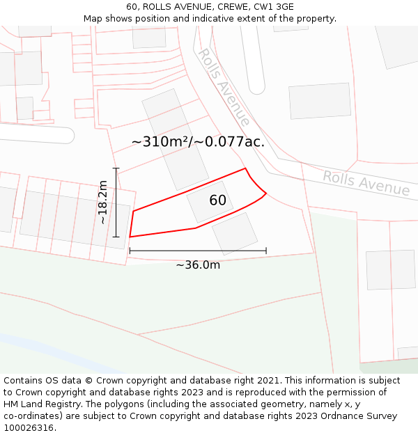 60, ROLLS AVENUE, CREWE, CW1 3GE: Plot and title map