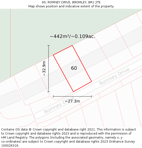 60, ROMNEY DRIVE, BROMLEY, BR1 2TE: Plot and title map