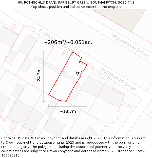 60, ROTHSCHILD DRIVE, SARISBURY GREEN, SOUTHAMPTON, SO31 7NS: Plot and title map