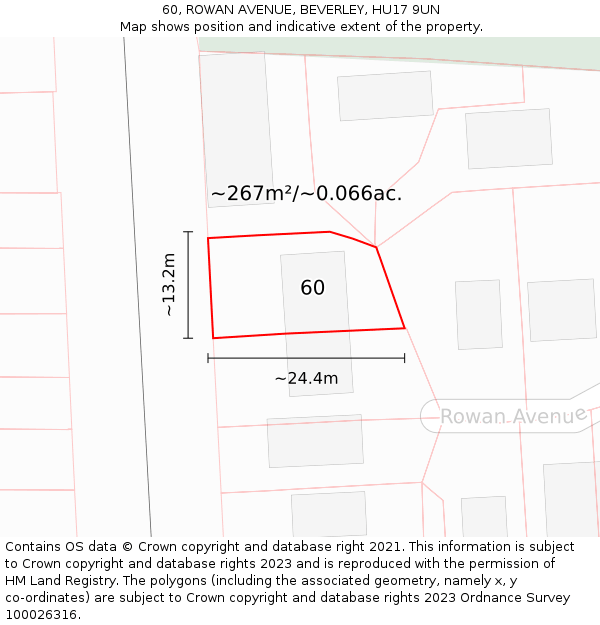 60, ROWAN AVENUE, BEVERLEY, HU17 9UN: Plot and title map