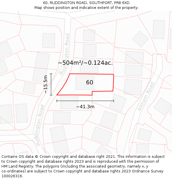 60, RUDDINGTON ROAD, SOUTHPORT, PR8 6XD: Plot and title map