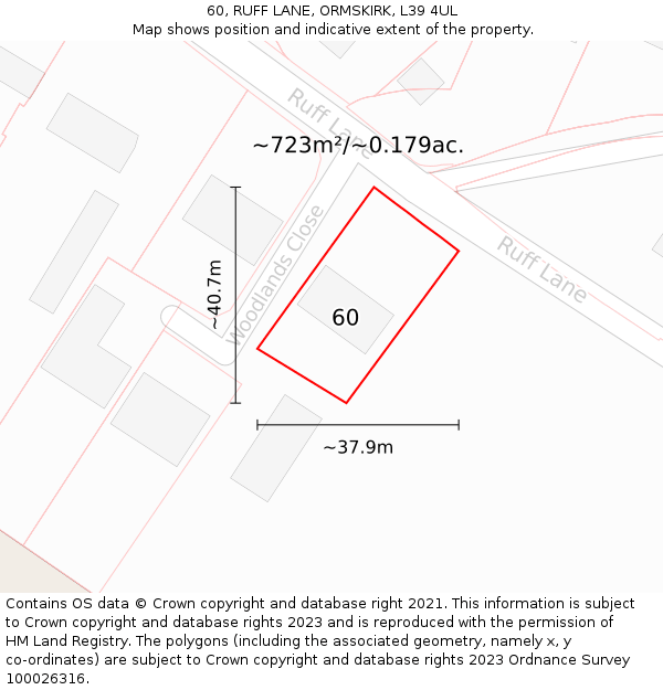 60, RUFF LANE, ORMSKIRK, L39 4UL: Plot and title map