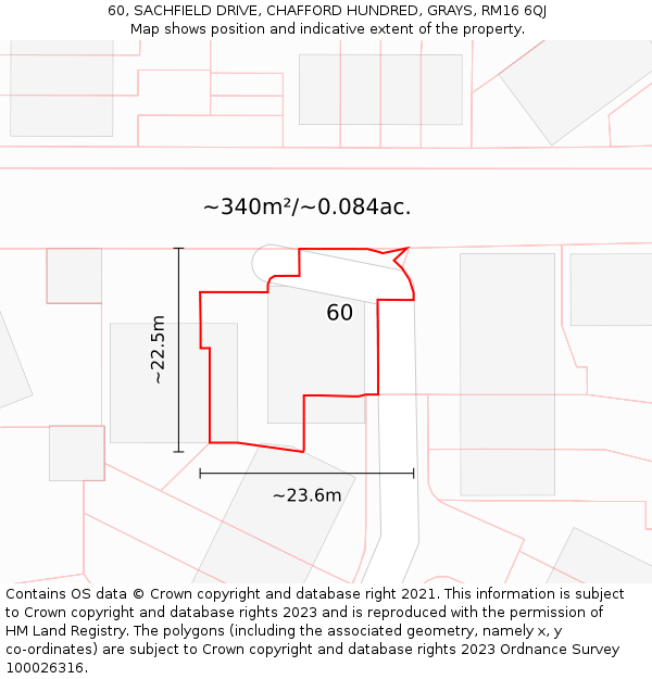 60, SACHFIELD DRIVE, CHAFFORD HUNDRED, GRAYS, RM16 6QJ: Plot and title map