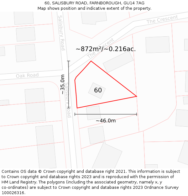 60, SALISBURY ROAD, FARNBOROUGH, GU14 7AG: Plot and title map