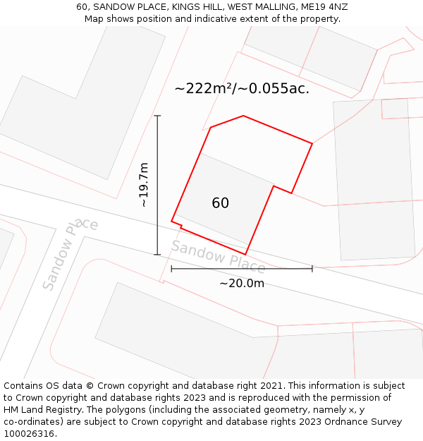 60, SANDOW PLACE, KINGS HILL, WEST MALLING, ME19 4NZ: Plot and title map