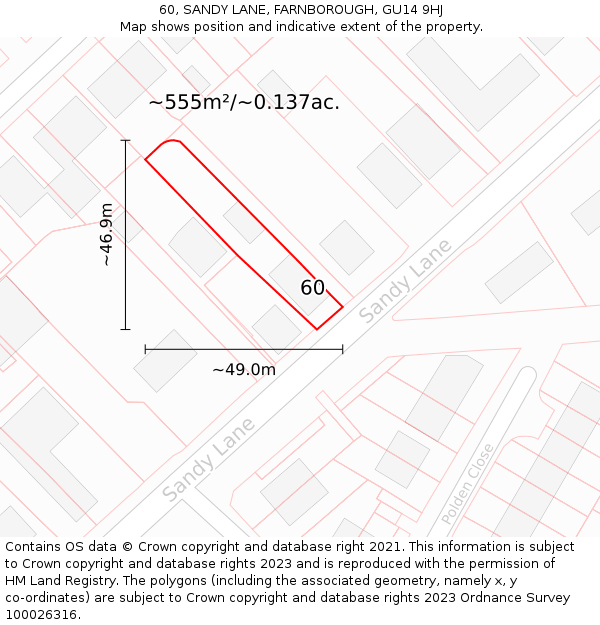 60, SANDY LANE, FARNBOROUGH, GU14 9HJ: Plot and title map