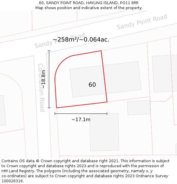 60, SANDY POINT ROAD, HAYLING ISLAND, PO11 9RR: Plot and title map