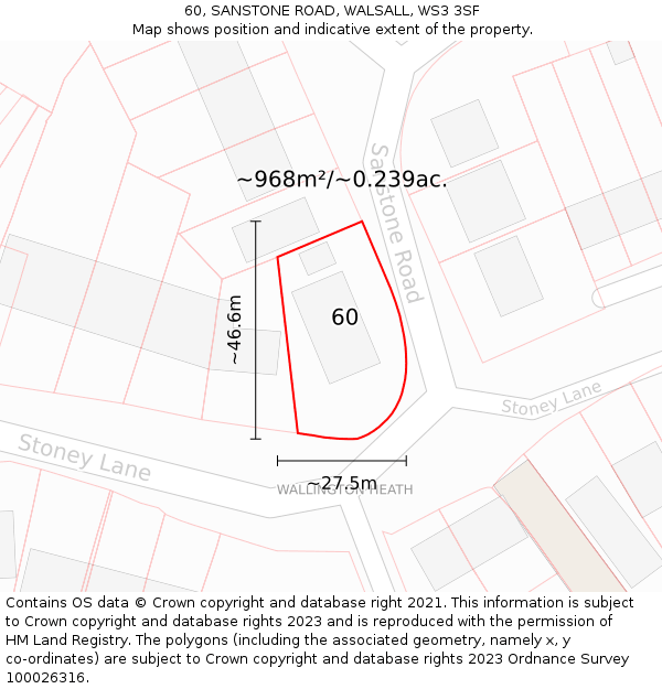 60, SANSTONE ROAD, WALSALL, WS3 3SF: Plot and title map