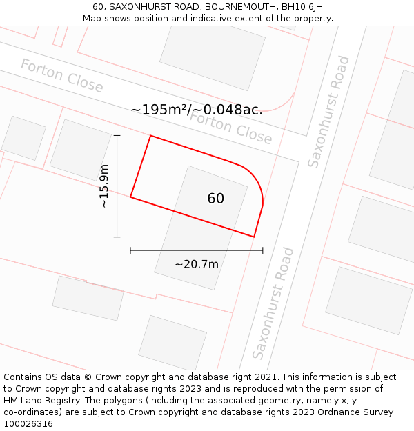 60, SAXONHURST ROAD, BOURNEMOUTH, BH10 6JH: Plot and title map