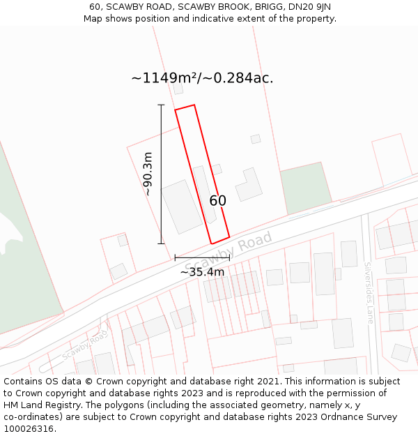 60, SCAWBY ROAD, SCAWBY BROOK, BRIGG, DN20 9JN: Plot and title map