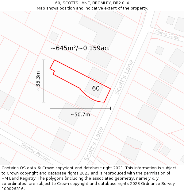 60, SCOTTS LANE, BROMLEY, BR2 0LX: Plot and title map