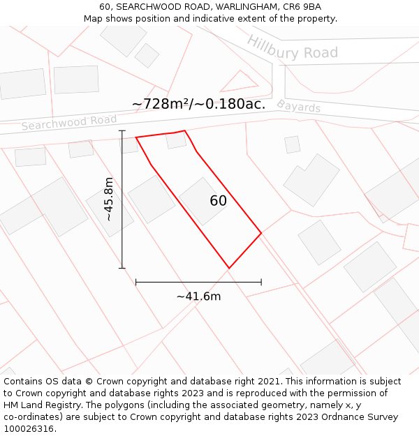 60, SEARCHWOOD ROAD, WARLINGHAM, CR6 9BA: Plot and title map