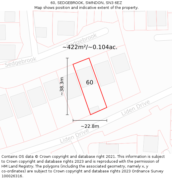 60, SEDGEBROOK, SWINDON, SN3 6EZ: Plot and title map