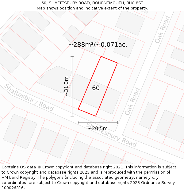 60, SHAFTESBURY ROAD, BOURNEMOUTH, BH8 8ST: Plot and title map
