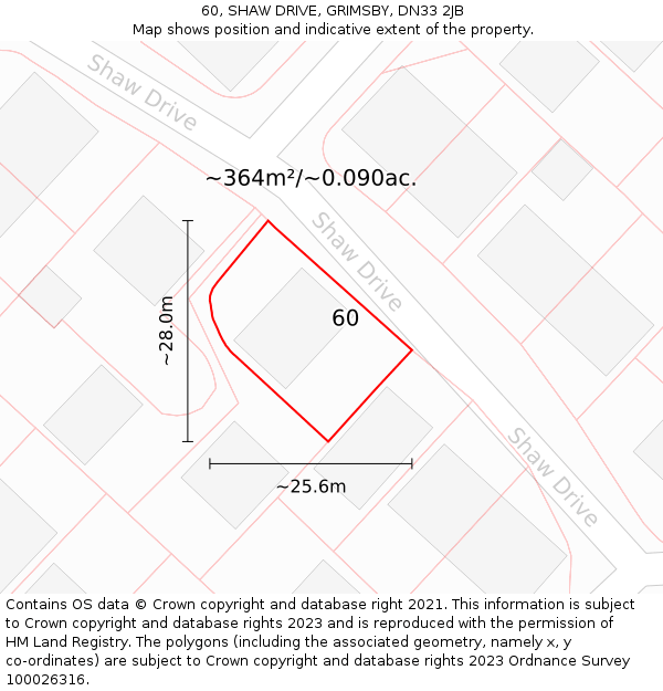 60, SHAW DRIVE, GRIMSBY, DN33 2JB: Plot and title map