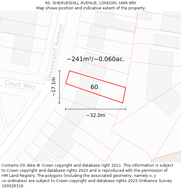 60, SHEAVESHILL AVENUE, LONDON, NW9 6RX: Plot and title map