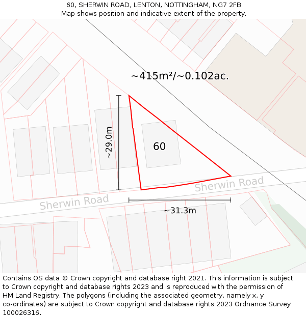 60, SHERWIN ROAD, LENTON, NOTTINGHAM, NG7 2FB: Plot and title map