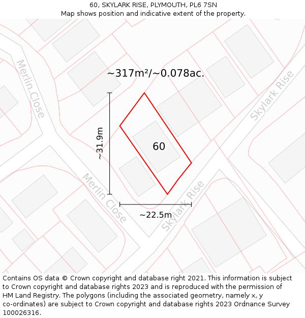 60, SKYLARK RISE, PLYMOUTH, PL6 7SN: Plot and title map