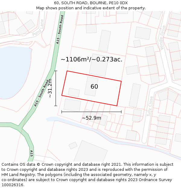 60, SOUTH ROAD, BOURNE, PE10 0DX: Plot and title map