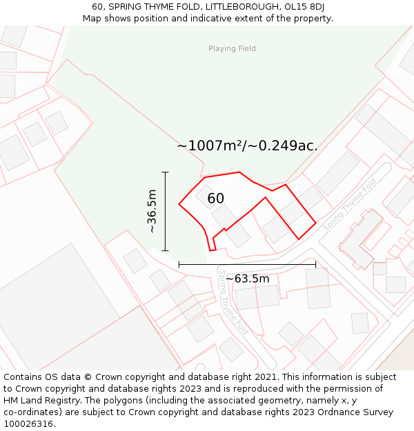 60, SPRING THYME FOLD, LITTLEBOROUGH, OL15 8DJ: Plot and title map