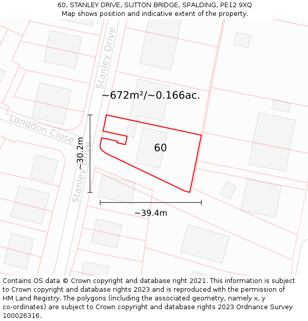 60, STANLEY DRIVE, SUTTON BRIDGE, SPALDING, PE12 9XQ: Plot and title map