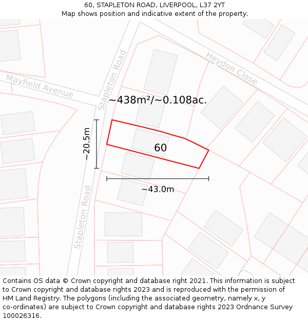 60, STAPLETON ROAD, LIVERPOOL, L37 2YT: Plot and title map